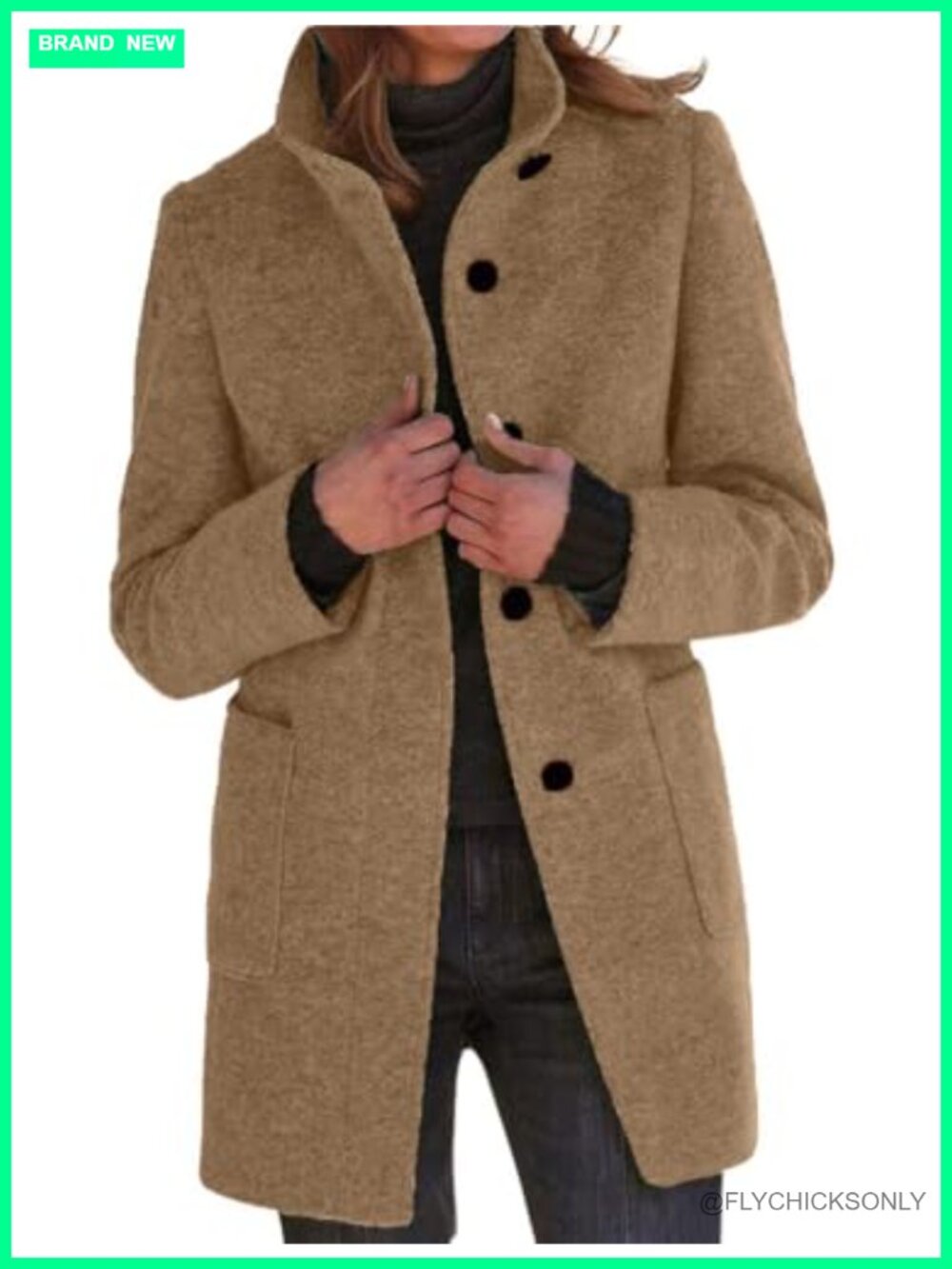 Wool Blend Pea Coat Stand Collar Single Breast Thicken Winter Jacket